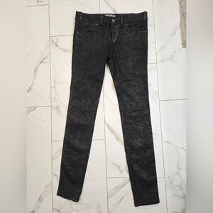Free People Black Metallic Gold Skinny Low Rise Cotton Blend Jeans Pants Size 27